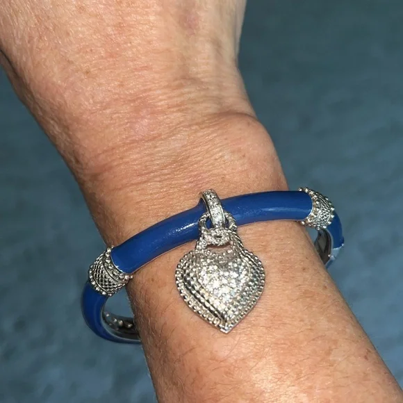 Judith Ripka Sterling Blue Enamel and CZ Bracelet - Picture 11 of 13